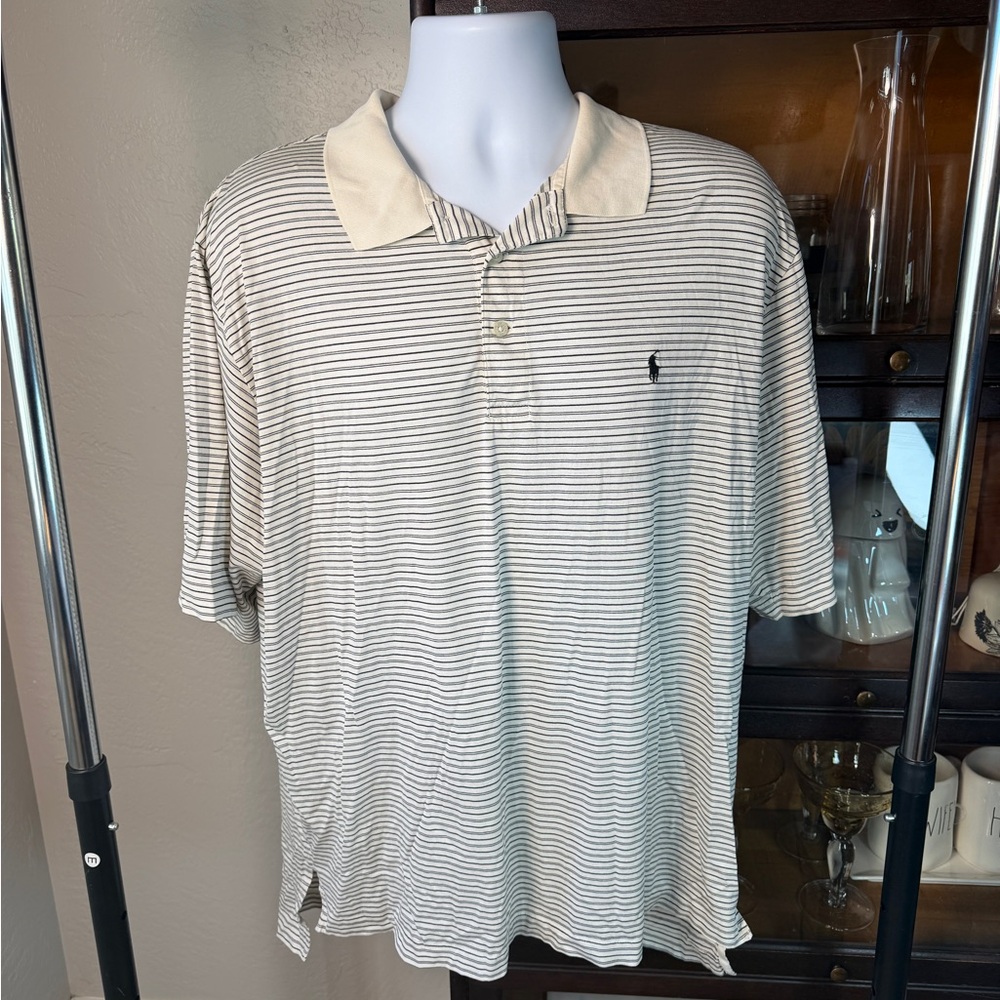Ralph Lauren Polo Golf Striped Pima Cotton Beige Black Polo Shirt Size XL